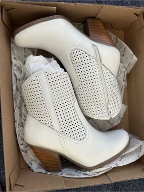 Women’s White Perforated Leather Ankle Boots